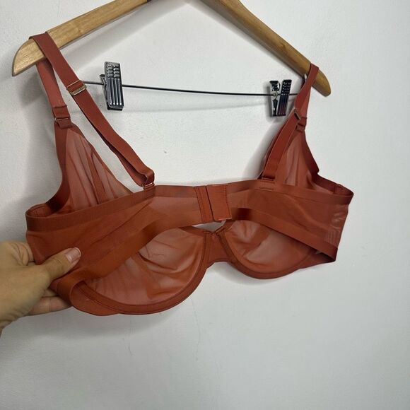 CUUP THE PLUNGE Mesh Bra womens 40E clay pink underwire semi sheer - Picture 6 of 6